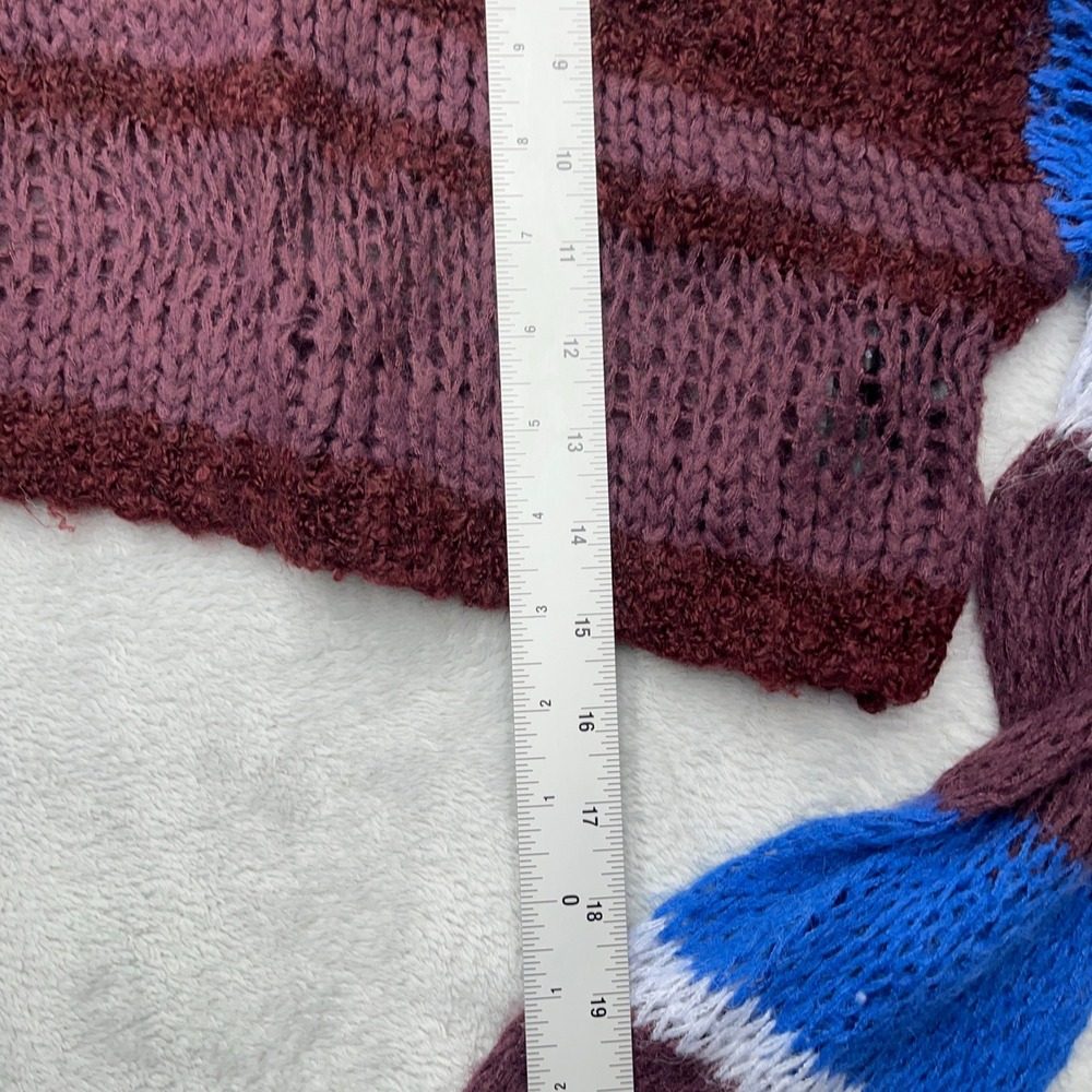 Kimchi Blue Striped Cropped Crochet Knit Sweater Burgundy Blue White Women S - Picture 3 of 7